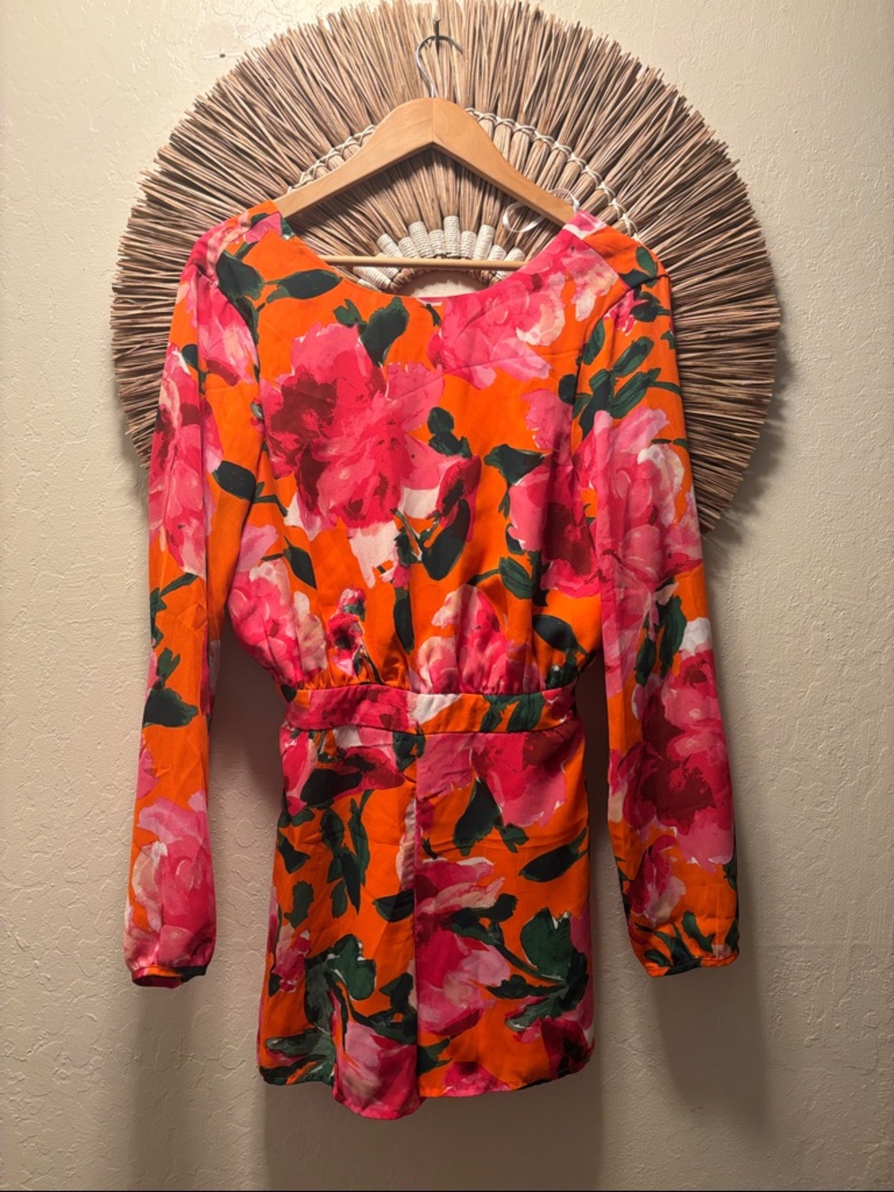 Lulu's Orange Tunic Romper with Pink Floral Print